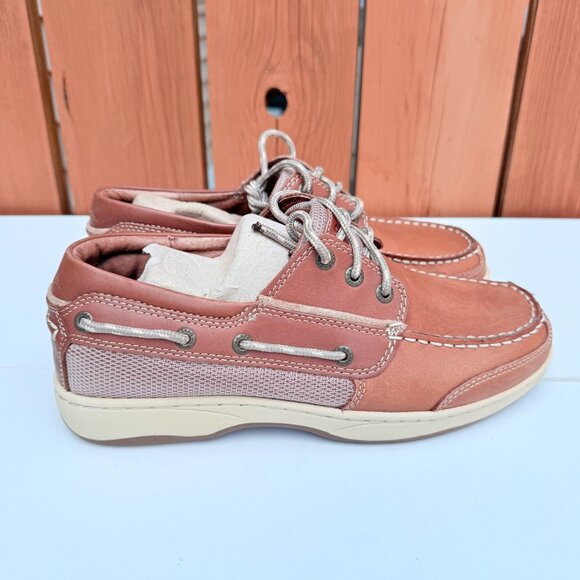 L.L. Bean Mens Leather Boat Shoes Size 8 Wide Brown Casual Footwear - Picture 4 of 9